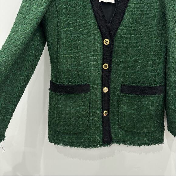 NWT Zara Green Black Trim Textured Tweed Button Blazer Jacket. Blogger fave. - Picture 11 of 13